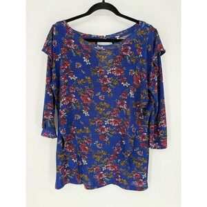 FREE PEOPLE DOCK STREET ROYAL BLUE FLORAL BLOUSE LARGE